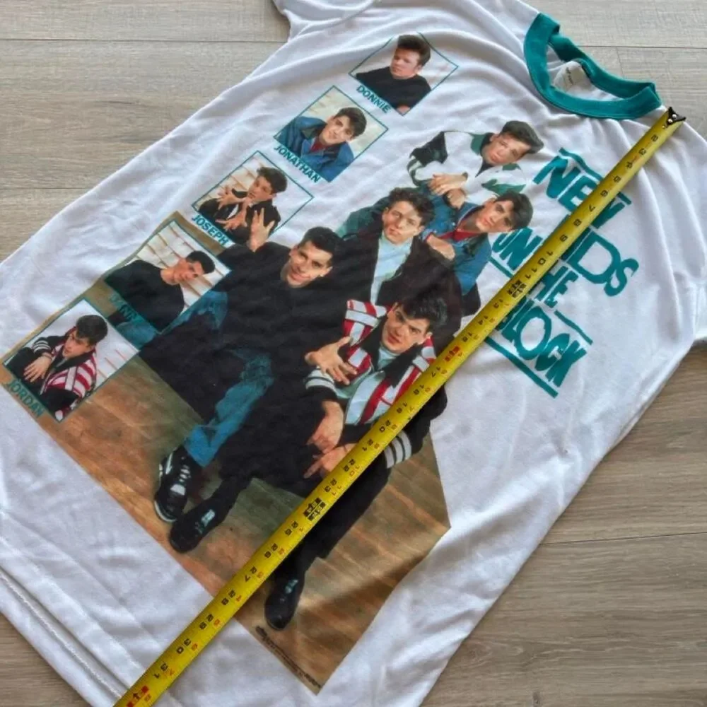 New Kids on the Block Girls 0S Nightgown White & Teal Ringer Vintage 90's Retro